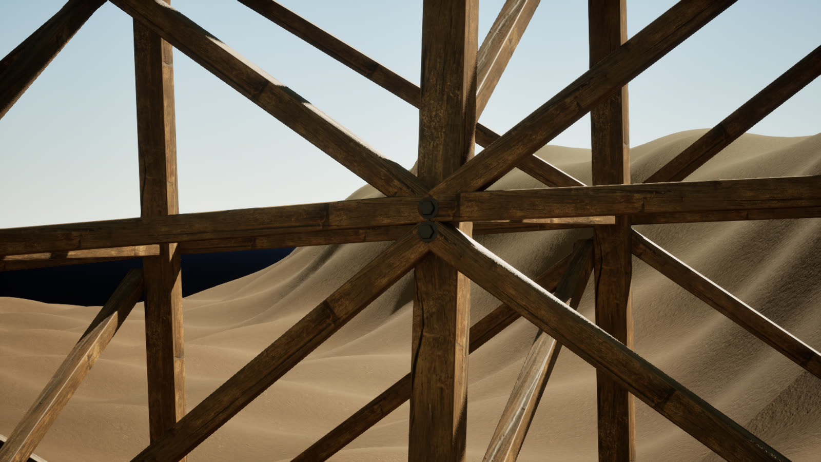 Cross bracing and joints seen from below