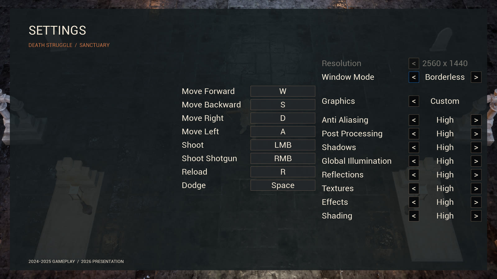 Settings menu with key remapping and graphics options